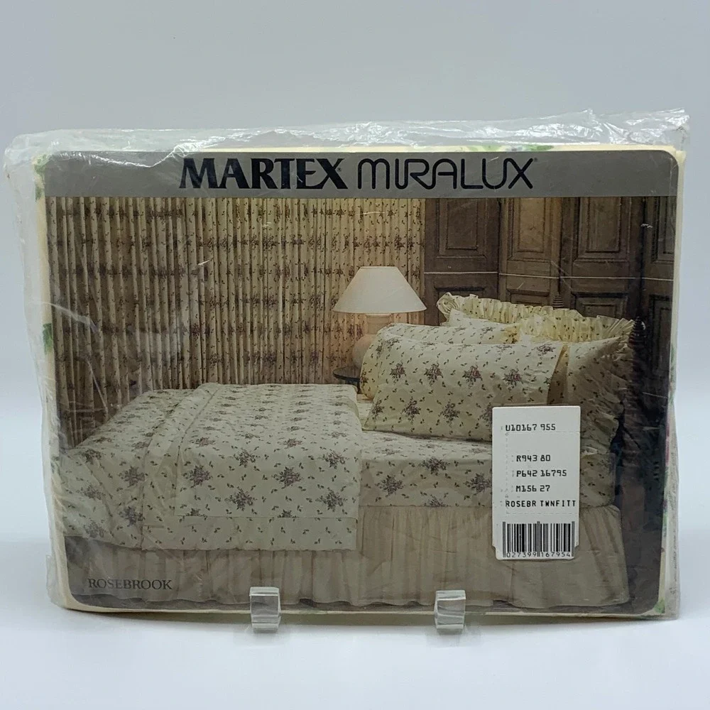 Vtg Martex No Iron Twin Fitted Sheet Cottagecore Ivory Floral Made in USA New